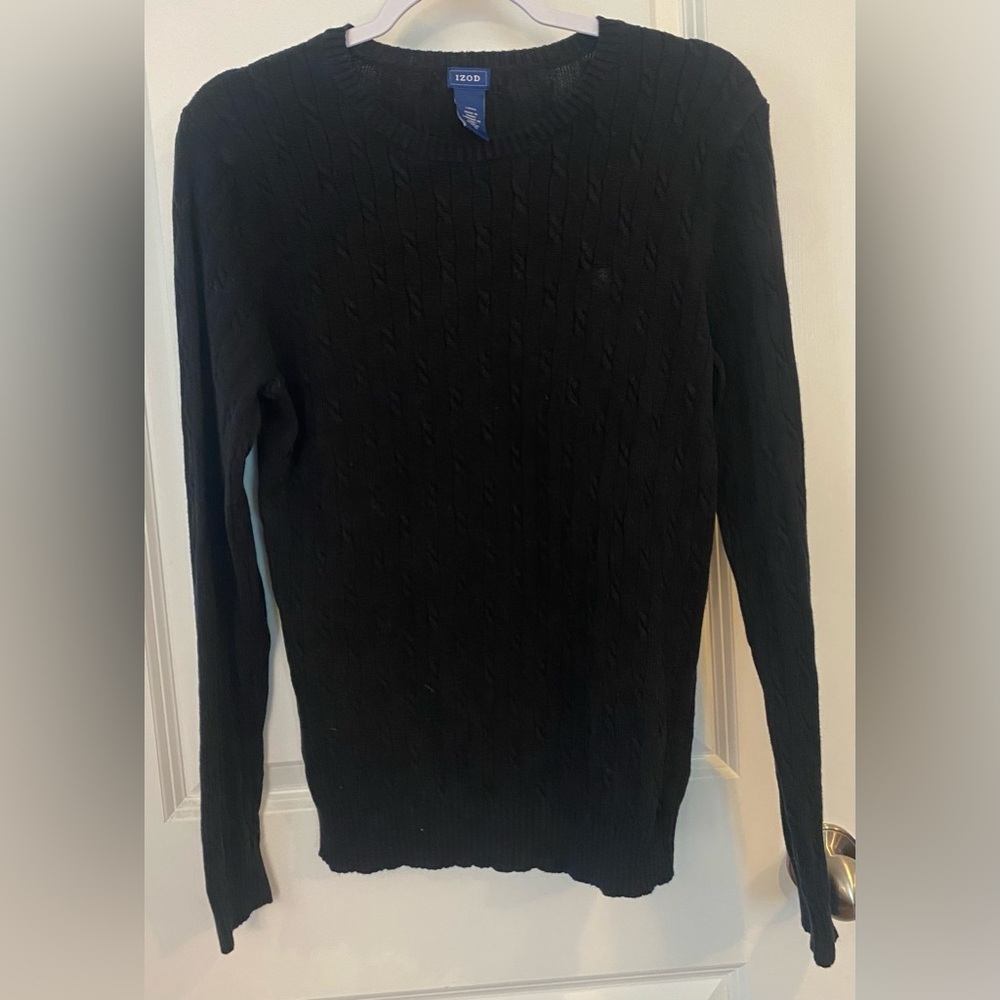 Izod Sweater Sz M Black Cable Knit Vintage Pit to Pit 19” Shoulder to Hem 26”